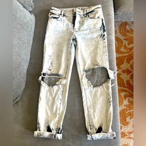 Alice and Olivia distressed, acid washed, mid rise jeans